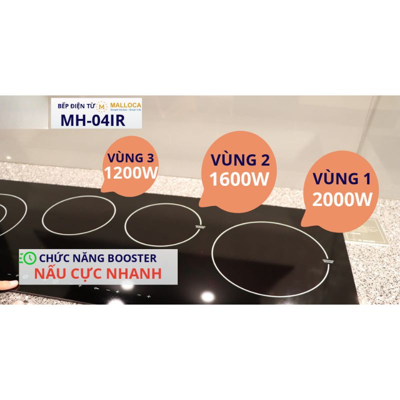 3 vùng nấu công suất lớn Malloca MH-04IR 3 vùng nấu công suất lớn Malloca MH-04IR