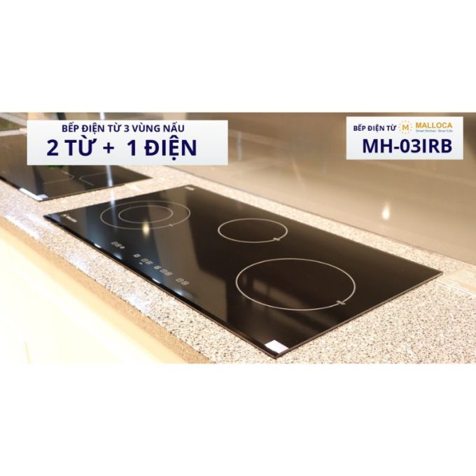 Bếp điện từ 3 vùng nấu Malloca MH-03IRB / 2 Vùng từ 1 vùng điện, kính Eurokera 4 Malloca MH-03IRB Ba vùng nấu rộng rãi