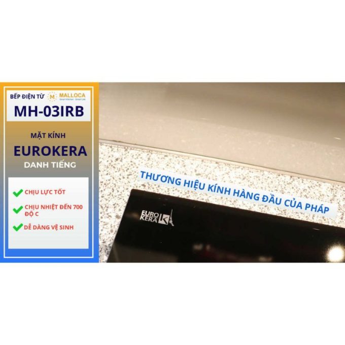 Bếp điện từ 3 vùng nấu Malloca MH-03IRB / 2 Vùng từ 1 vùng điện, kính Eurokera 7 Malloca MH-03IRB Mặt kính Eurokera chịu lực, chịu nhiệt cao