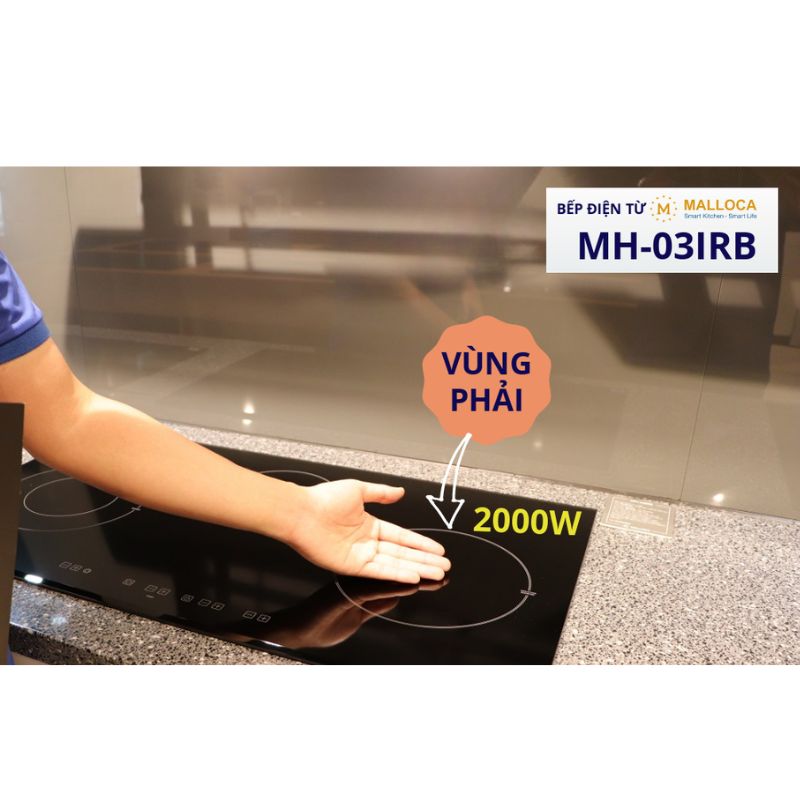 Malloca MH-03IRB Vùng nấu từ bên phải công suất đến 2000W Malloca MH-03IRB Vùng nấu từ bên phải công suất đến 2000W