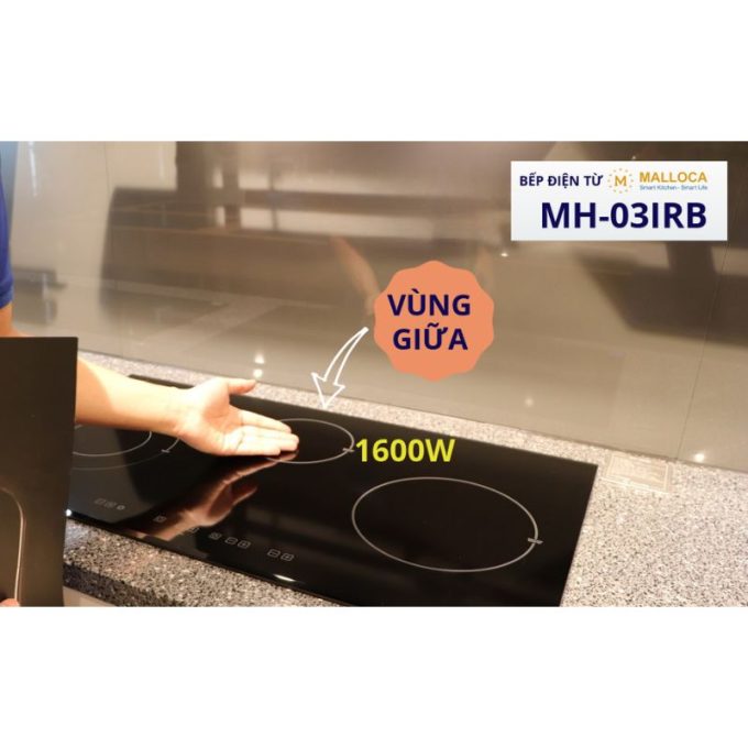 Bếp điện từ 3 vùng nấu Malloca MH-03IRB / 2 Vùng từ 1 vùng điện, kính Eurokera 10 Malloca MH-03IRB Vùng nấu từ ở giữa công suất đến 1600W