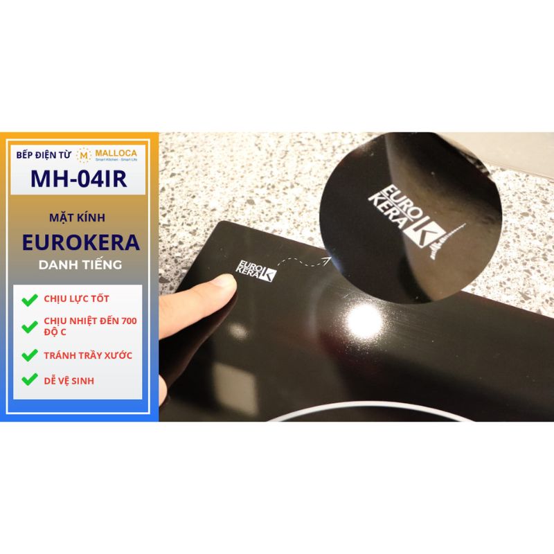 Mặt kính Eurokera thương hiệu Pháp Malloca MH-04IR Mặt kính Eurokera thương hiệu Pháp Malloca MH-04IR