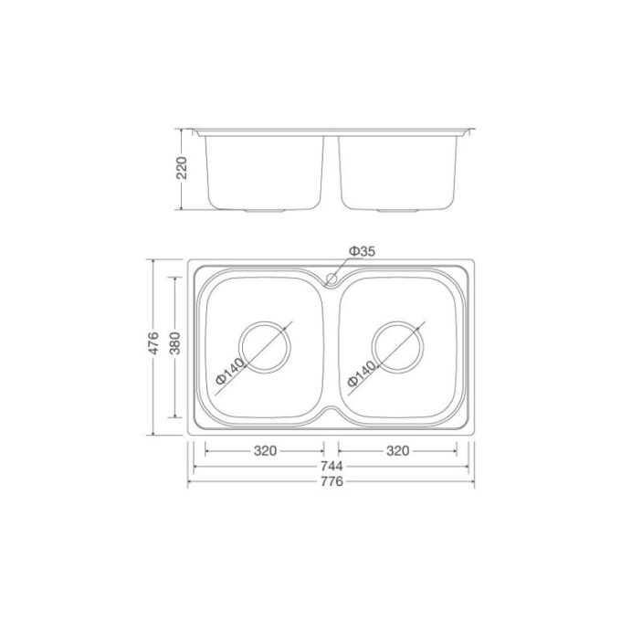 Kích thước chậu rửa bát bán thủ công Malloca MS - 1001 NEW
