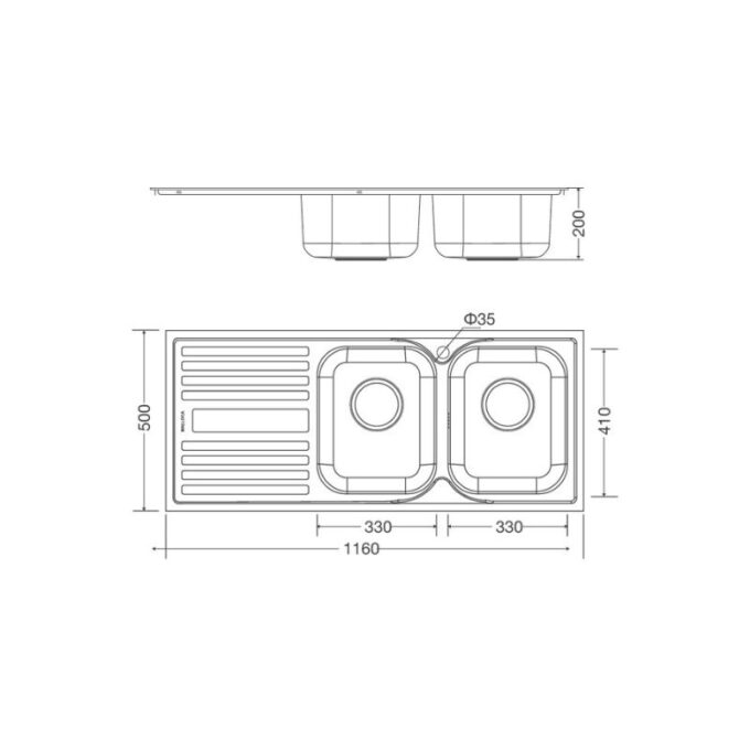 Kích thước chậu rửa bát bán thủ công Malloca MS - 1025L NEW