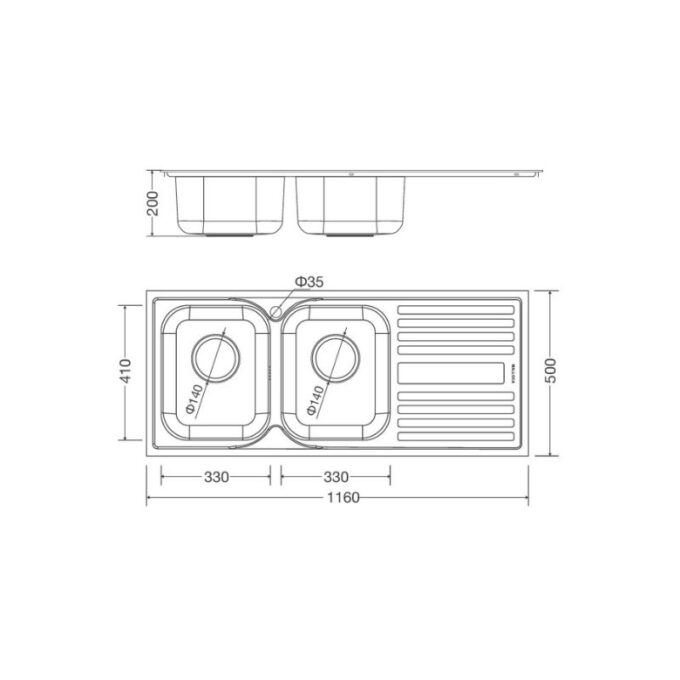 Kích thước chậu rửa bát bán thủ công Malloca MS - 1025R NEW
