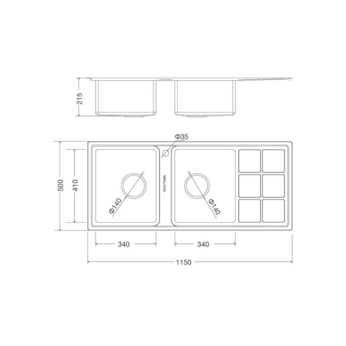 Chậu rửa bát inox 2 hố Malloca MS 8815R 3 Kích thước chậu rửa bát bán thủ công Malloca MS 8815R