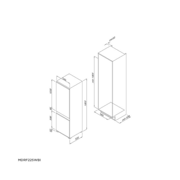 Kích thước tủ lạnh âm tủ Malloca MDRF - 225WBI