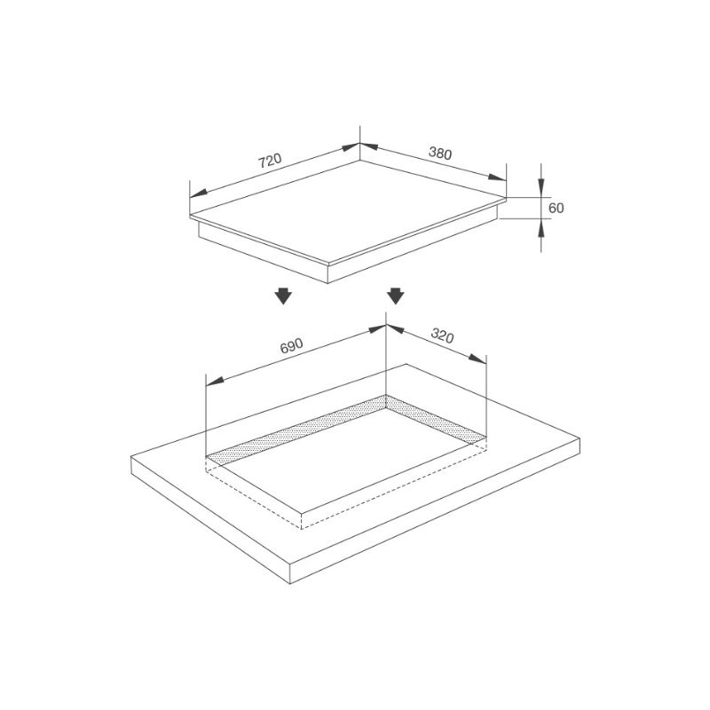 kích thước của Bếp từ kết hợp hồng ngoại Malloca MH-02IR SB kích thước của Bếp từ kết hợp hồng ngoại Malloca MH-02IR SB