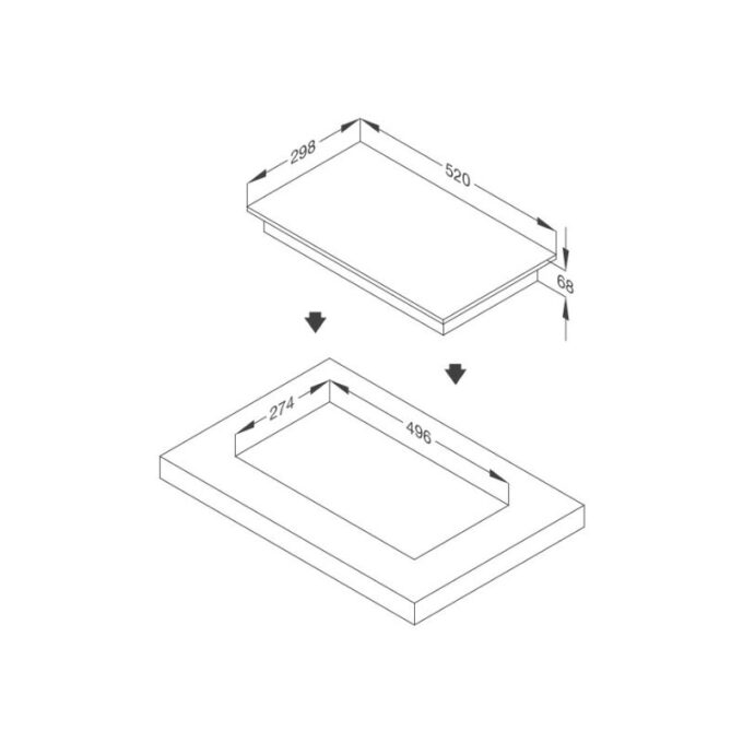 kích thước của Bếp từ domino Malloca MDI 302