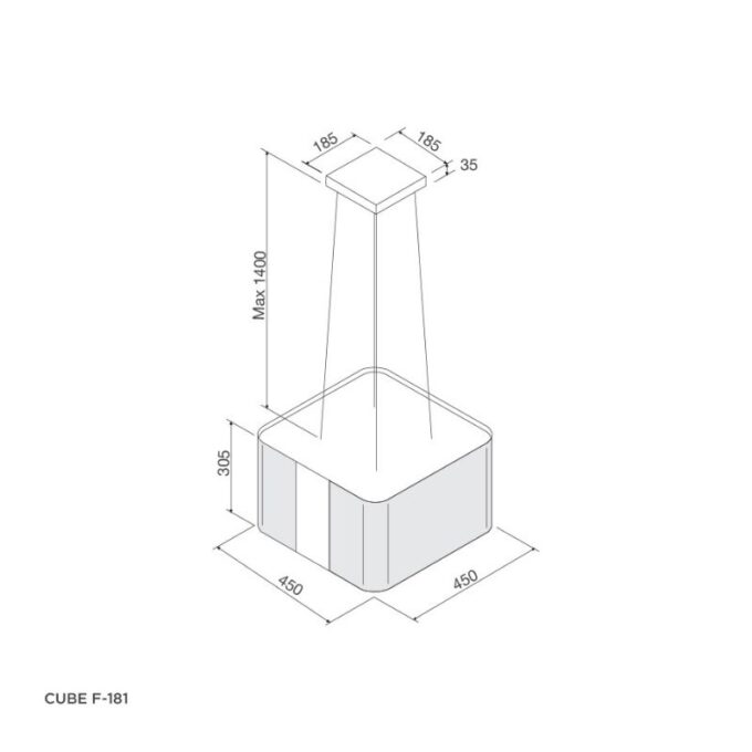 kích thước của Máy hút mùi Malloca CUBE F-181