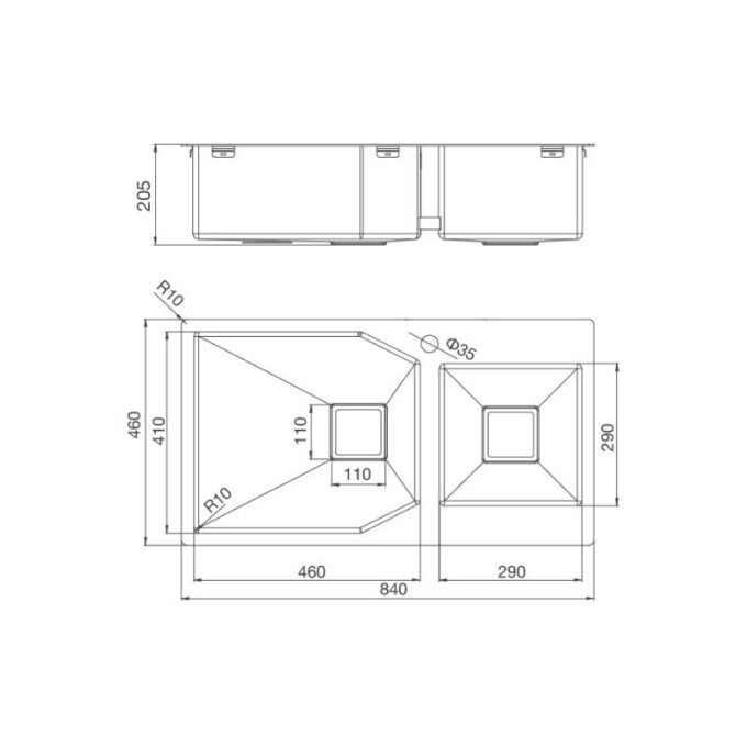 Chậu rửa bát inox 2 hố Malloca MS 610T 3 kích thước của Chậu rửa bát Malloca MS 610T