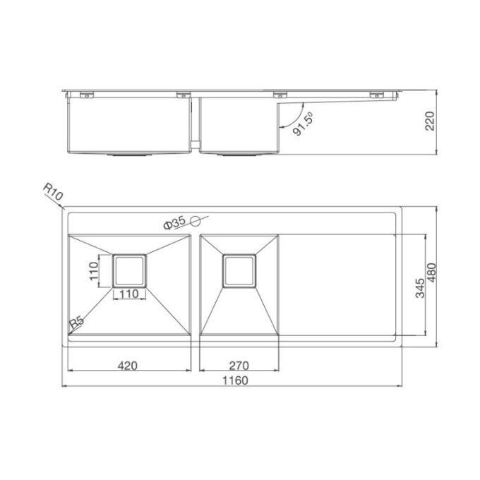 kích thước của Chậu rửa bát Malloca MS 6306T