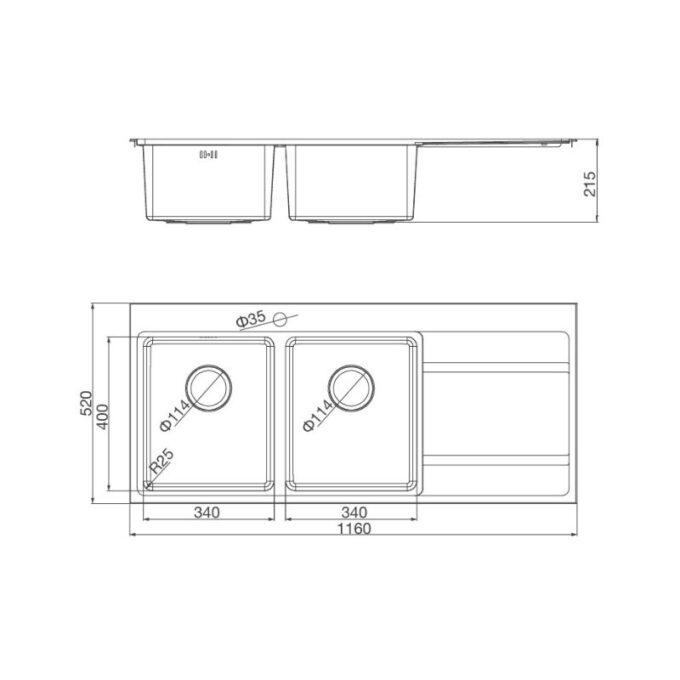 kích thước của Chậu rửa bát Malloca MS 7818