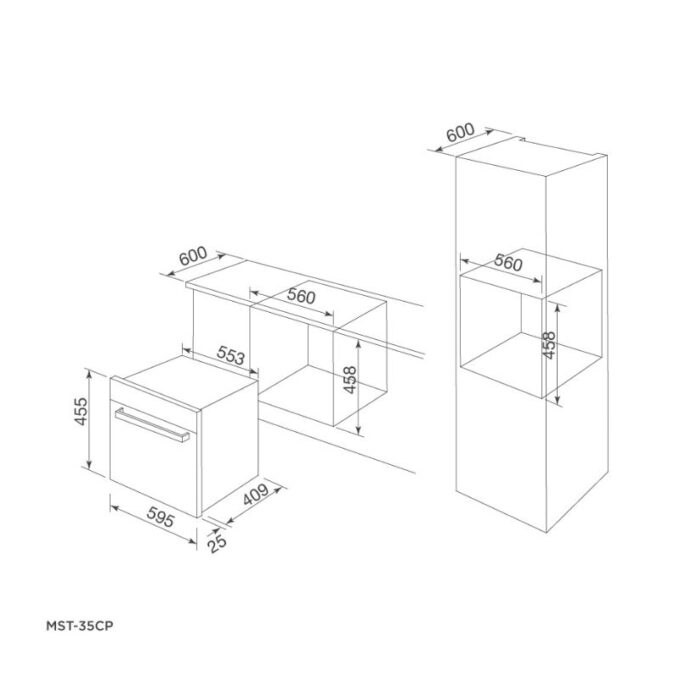 kích thước của Lò hấp Malloca MST-35CP
