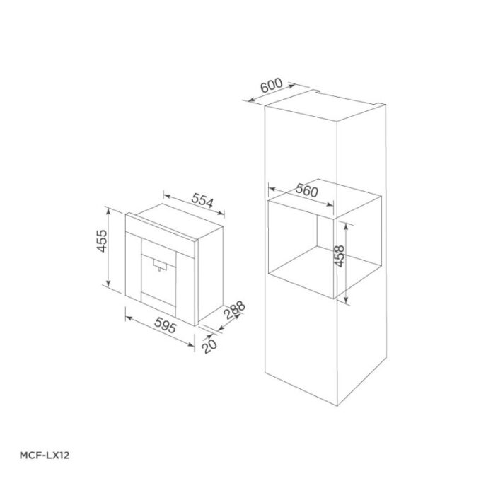 kích thước của Máy pha cà phê Malloca MCF-LX12