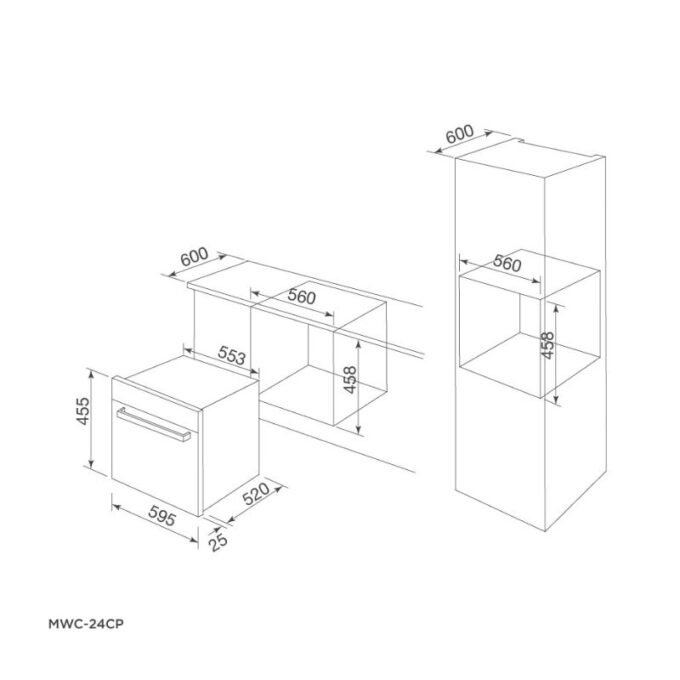 kích thước của Tủ bảo quản rượu Malloca MWC-24CP
