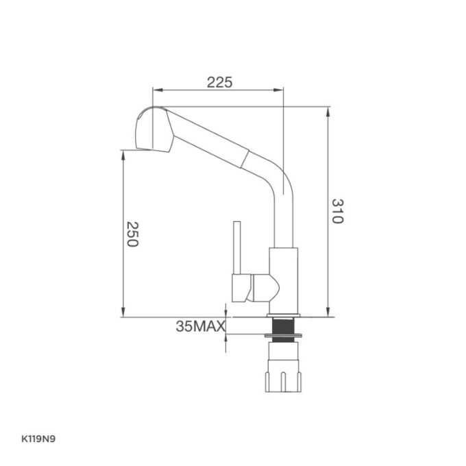 kích thước của Vòi rửa bát Malloca K119N9
