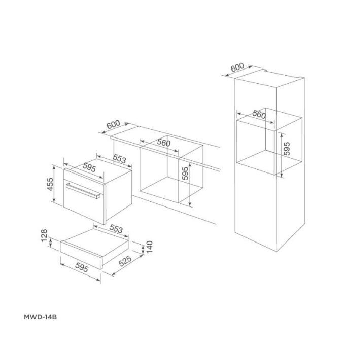 kích thước của Ngăn giữ nóng Malloca MWD-14B