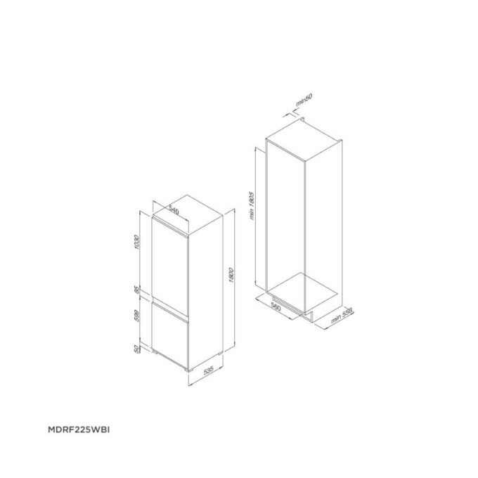 kích thước của Tủ lạnh âm tủ Malloca MDRF225WBI