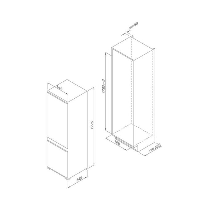 kích thước của Tủ lạnh âm tủ Malloca MF-246EBI