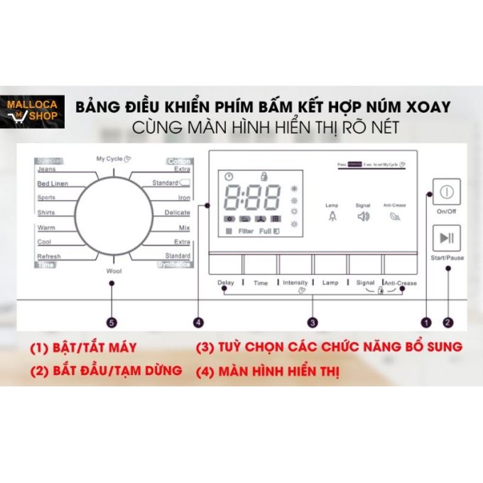 Máy sấy quần áo Malloca MTD-010SIL 7 MTD-010SIL Bảng điều khiển phím