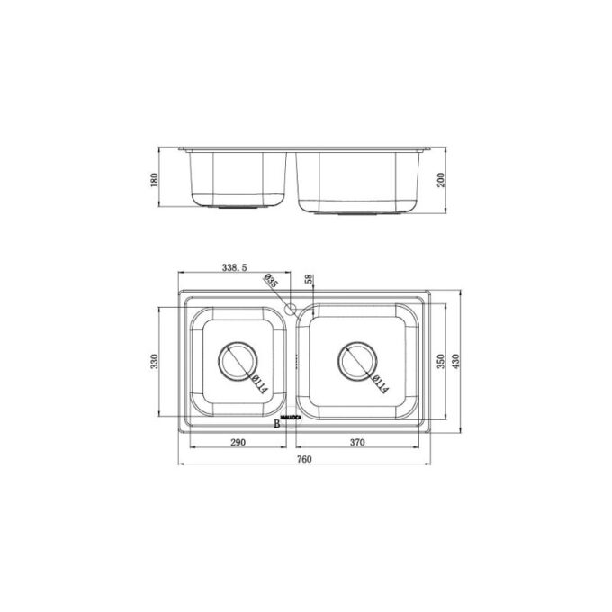 kích thước của Chậu rửa bát Malloca MS 2076E