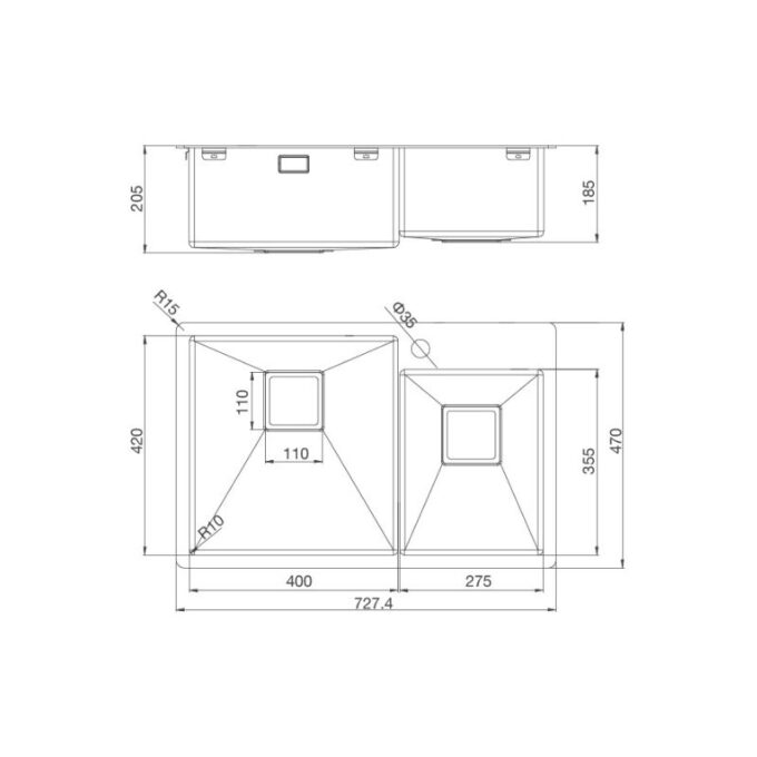 Kích thước của Chậu rửa bát Malloca MS 620T