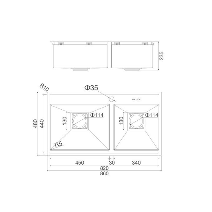 Kích thước của Chậu rửa bát Malloca MS 6304 ST