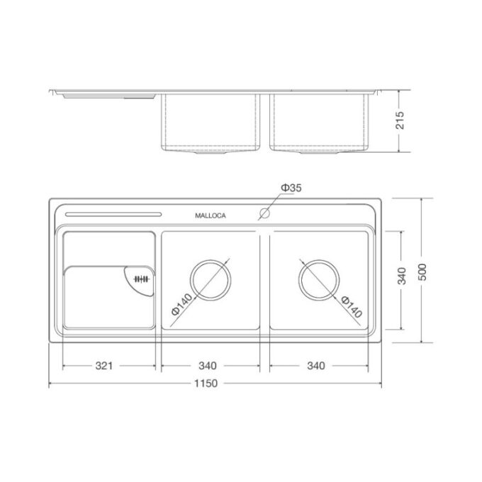 Kích thước của Chậu rửa bát Malloca MS 8816 N