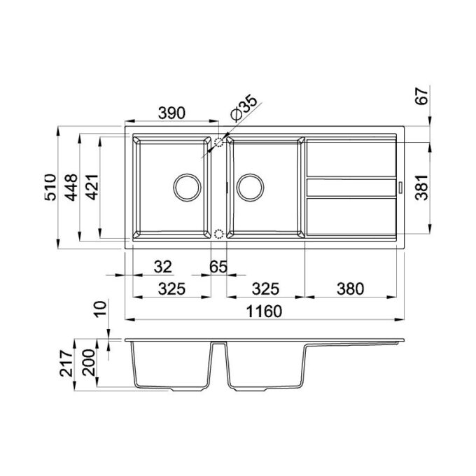 Kích thước chậu rửa bát đá 2 hố Malloca TORTORA K-50043