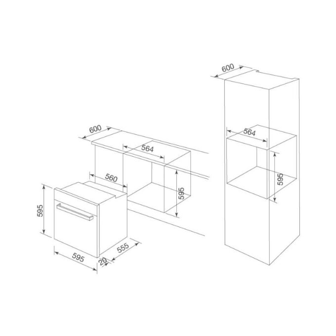 kích thước của Lò nướng điện âm tủ Malloca MOV-65 PYRO