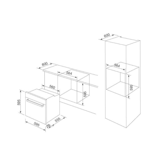 kích thước của Lò nướng điện âm tủ Malloca MOV-659 PGR
