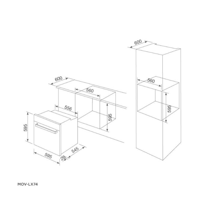 kích thước của Lò nướng điện âm tủ Malloca MOV-LX74