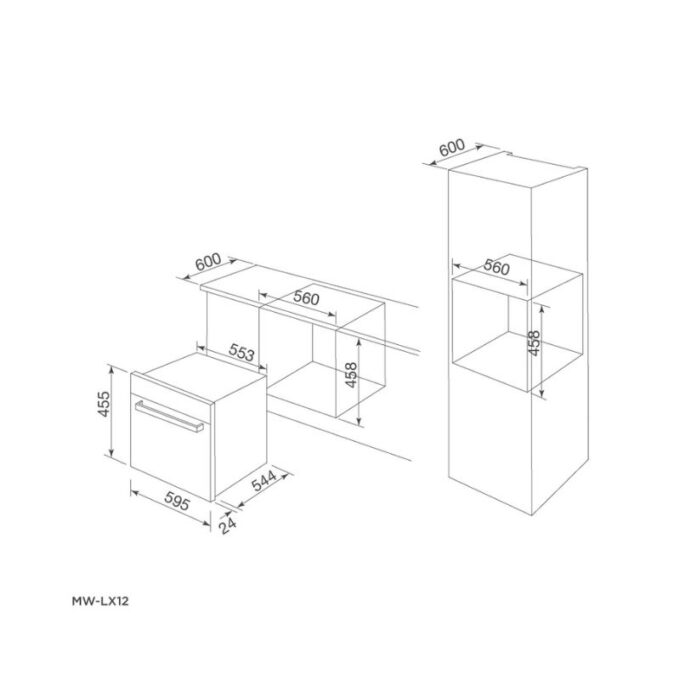 kích thước của Lò vi sóng kết hợp nướng Malloca MW-LX12