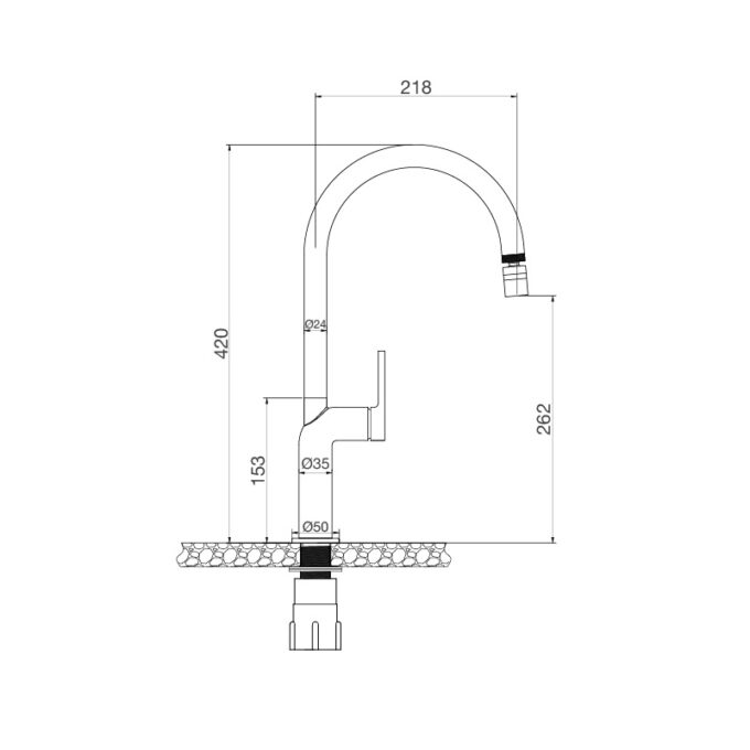 Kích thước Vòi rửa chén K2202-CR