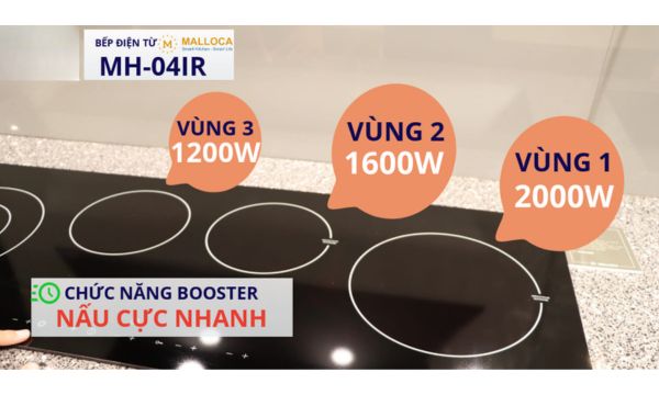 Bếp điện từ 4 vùng nấu Malloca MH-04IR / 2 Vùng từ 2 vùng điện, kính Eurokera 9 3 vùng nấu công suất lớn