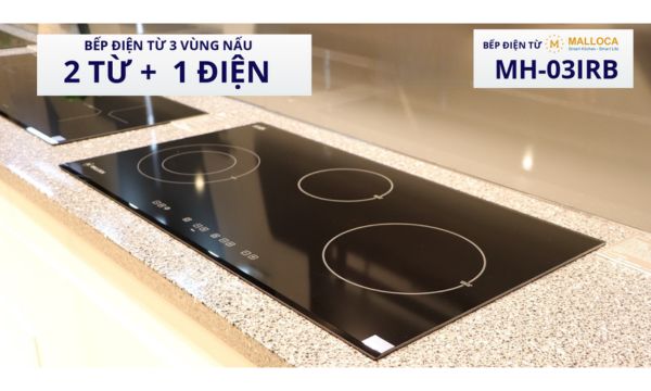 Bếp điện từ 3 vùng nấu Malloca MH-03IRB / 2 Vùng từ 1 vùng điện, kính Eurokera 12 Ba vùng nấu rộng rãi