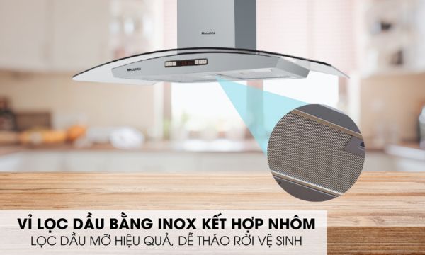Máy hút mùi áp tường Malloca MC 9077 LCD 7 MC 9077 LCD vỉ lọc dầu dễ tháo rời