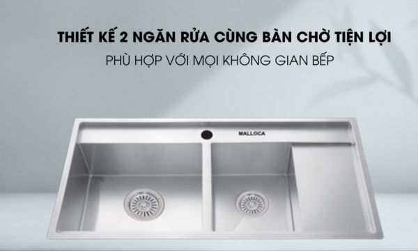 MS 6305 thiết kế 2 ngăn rửa cùng bàn chờ tiện lợi
