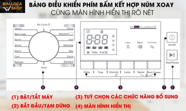 Máy sấy quần áo Malloca MTD-010SIL 12 MTD-010SIL Bảng điều khiển phím