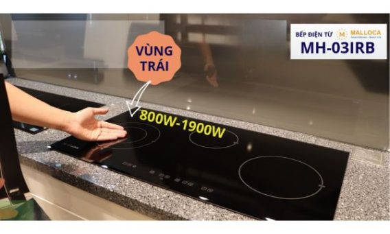 Bếp điện từ 3 vùng nấu Malloca MH-03IRB / 2 Vùng từ 1 vùng điện, kính Eurokera 13 Vùng nấu hồng ngoại công suất 800W-1900W