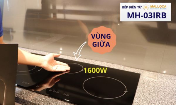 Bếp điện từ 3 vùng nấu Malloca MH-03IRB / 2 Vùng từ 1 vùng điện, kính Eurokera 15 Vùng nấu từ ở giữa công suất đến 1600W